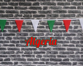 10ft - 50ft Lengths Handmade Fabric Bunting Football Sport Country Decoration - Algeria - Single Ply - Pinked Edge - Red, Green & White Flag