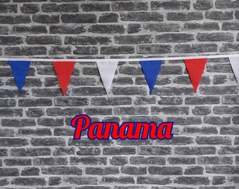 10ft - 50ft Lengths Handmade Fabric Bunting Football Sports Country Decoration - Panama - Single Ply - Pinked Edges - Red, White & Blue Flag