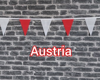 10ft Handmade Fabric Bunting Football Sports Country Decoration - Austria - Single Ply - Pinked Edges - Red & White Flags