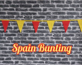 10ft - 50ft Lengths Handmade Football Team Colours Fabric Bunting - Spain - Single Ply - Pinked Edges - Red + Yellow Flags