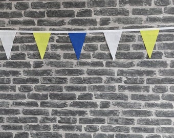 Various Lengths Handmade Fabric Bunting Football Cricket Country Wedding Party Decoration- Blue, Yellow & White Flags