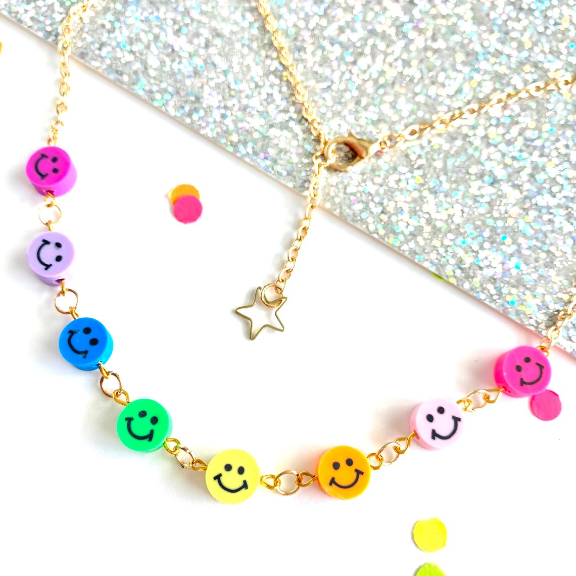 Be Happy Beaded Necklace Smiley Face Jewelry 90s Y2K | Etsy