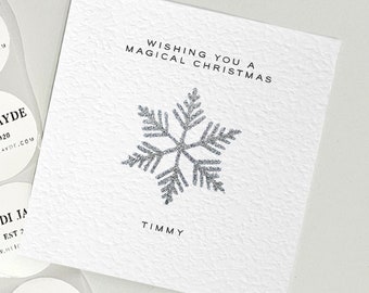 Personalised Snowflake Christmas Card • Handmade Silver Glitter Christmas Card • Merry Christmas Sparkly Card • Christmas Cards