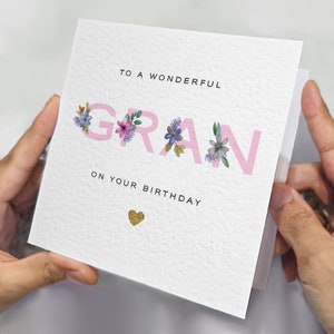 Happy Birthday Gran Card • Very Special Birthday Card for Gran • Personalised Gran Birthday Card • Grandmother Pink and Flower Birthday Card