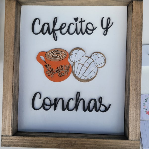 Cafecito y conchas wood sign