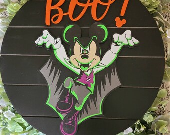 Vampire  Mickey Halloween, door hanger, wood sign