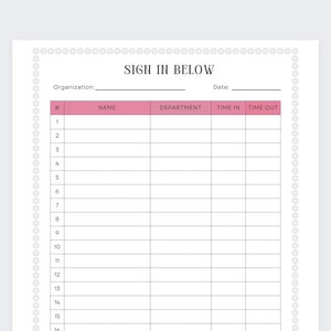 Sign in sheet