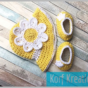 Chapéu e botinhas de verão Lazy Daisy feitos à mão - Prematuro a adulto - Personalizável