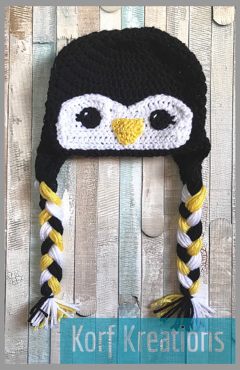 Handmade Boy or Girl Baby Penguin Hat Ear Flap Beanie with Tassels Customizable Preemie to Adult