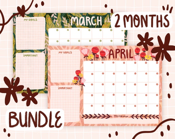 Open Printable Illustrated Calendar 2 Months Bundle for - Etsy