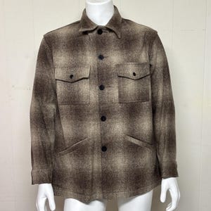 Vtg Pendleton Wool Field Cruiser Jacket Mens L Brown Shadow Plaid 4 Pocket USA
