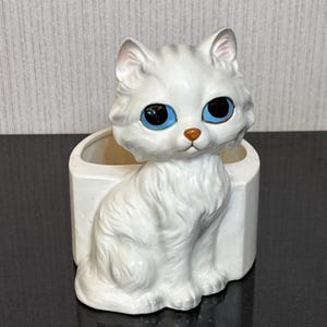 レフトン グレー タビーキャット プランター 置物 青い目 ミッドセンチュリー キティ 日本製 60年代