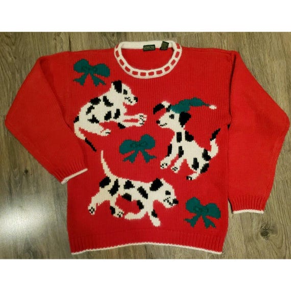 Vintage Robinsons Dalmatian Sweater Womens M Red Angora Blend