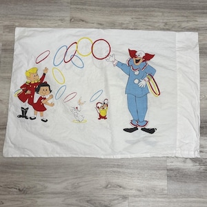 Vintage Bozo The Clown Pillowcase Kids Cartoon Circus 1960s Made In USA