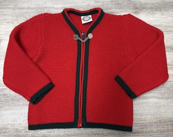 St Peter Trachten Sweater Jacket Swiss Wool Blend Kids Sz 2-5Yrs Red Full Zip