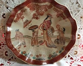 Antique Japanese handpainted Geisha girl Imari bowl with fluted detail, 19th Century Imari bowl, red gold oriental bowl, vintage Imari gift
