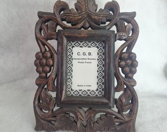 Vintage Indian Hand Carved Wood Frame, Boho Carved Ornate Wooden Frame, Indian Wood Frame