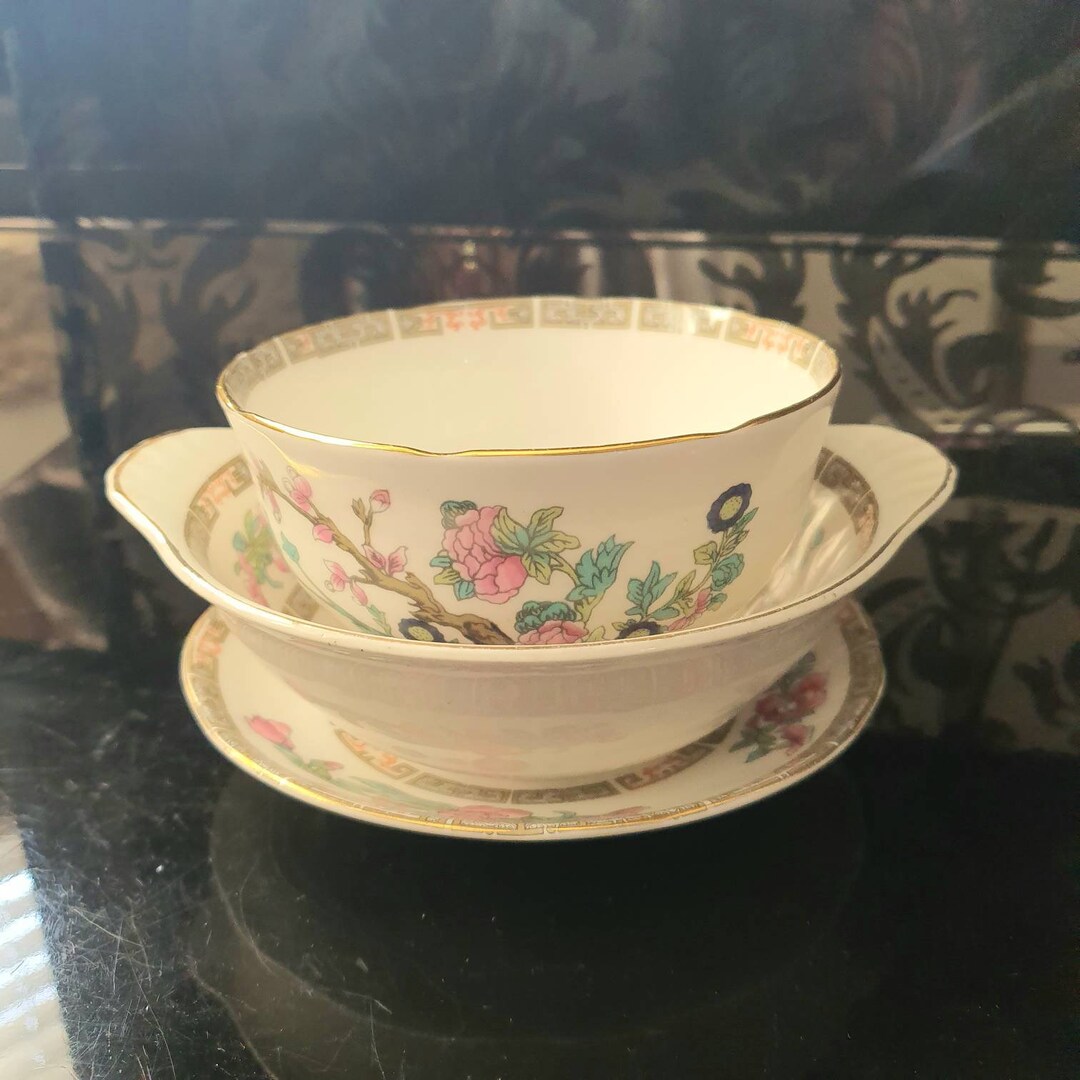 Vintage Duchess Indian Tree Bowl Saucer Set, Pretty Vintage Saucer Bowl Set, Vintage Indian Tree