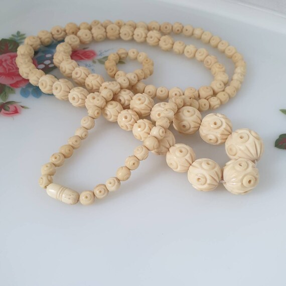 Art Deco Carved Celluloid Ivory Bead Necklace Antique Etsy
