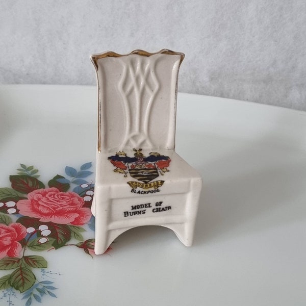 Vintage Bone China Burns Chair, Crested Bone China Chair, Burns Chair Bone China Model Willow Art Longton