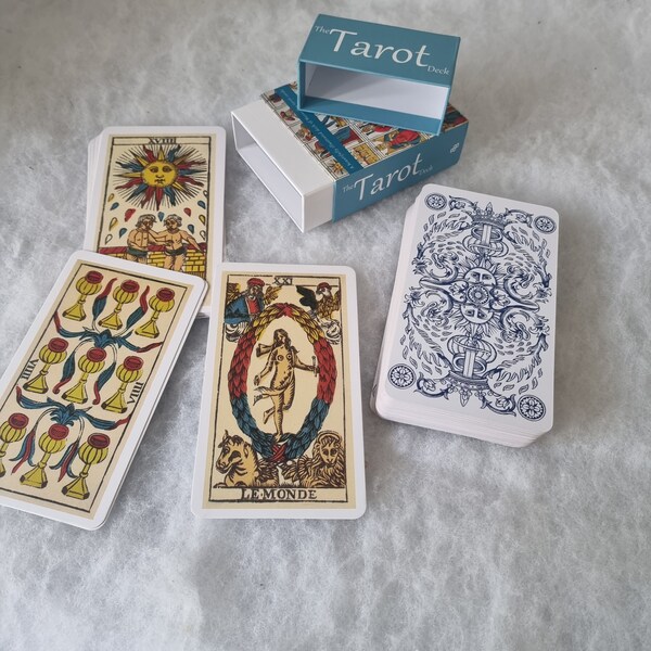 Vintage Tarot Deck Cards and Free Tarot Reading, Large Size Tarot of Marseilles Boxed, Oracle, Fortune Telling, Divination, Tarot Cards