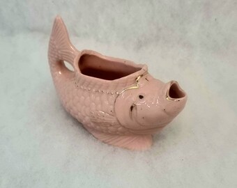 Vintage Pink Ceramic Fish Gravy Jug, Pink Fish Shape Milk Jug/Creamer, Mid Century Fish Shaped Small Jug, Pink Fish Water Jug