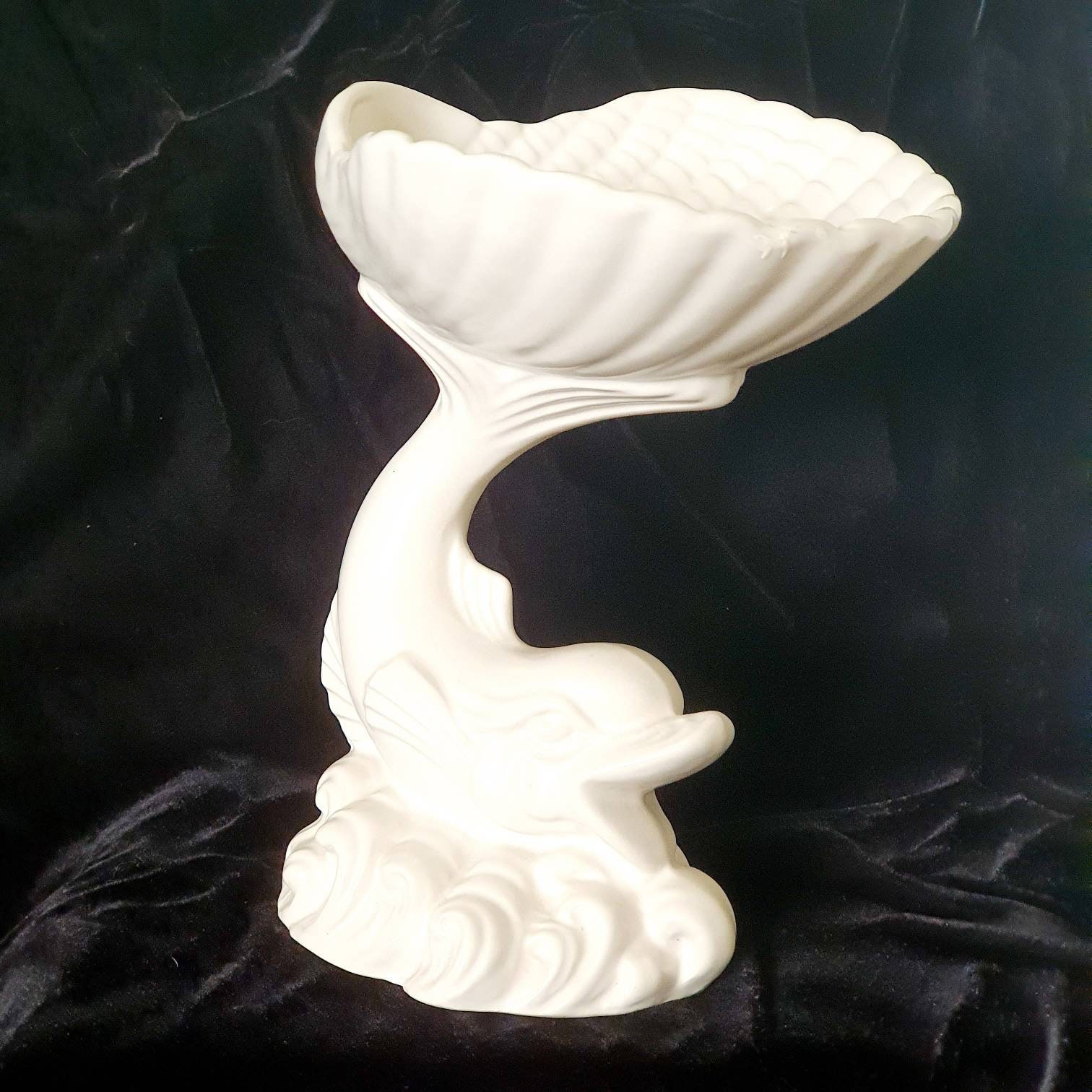 Vintage White Dolphin Pedestal Shell Bowl Pedestal Fish Bowl Etsy