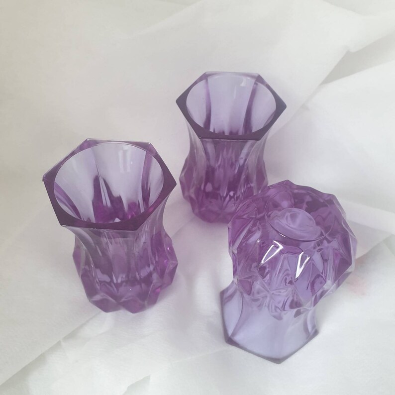 Vintage Amethyst Depression Glass vases 3 Small Purple Etsy