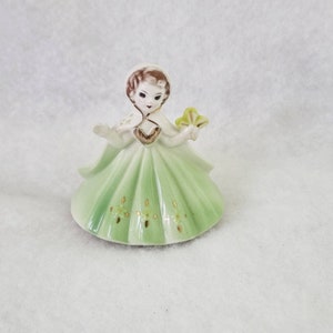 Vintage Kitsch Porcelain Girl Figurine, Green Dress Porcelain Mini Firgurine, Hooded Green Dress Porcelain Figure image 9