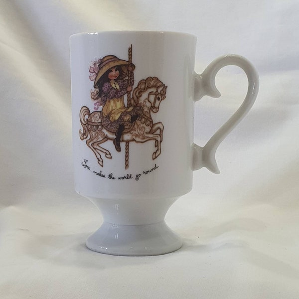 Vintage Petticoats & Pantaloons porcelain mug, Carousel Horse  70's mug, Love makes the World go Round