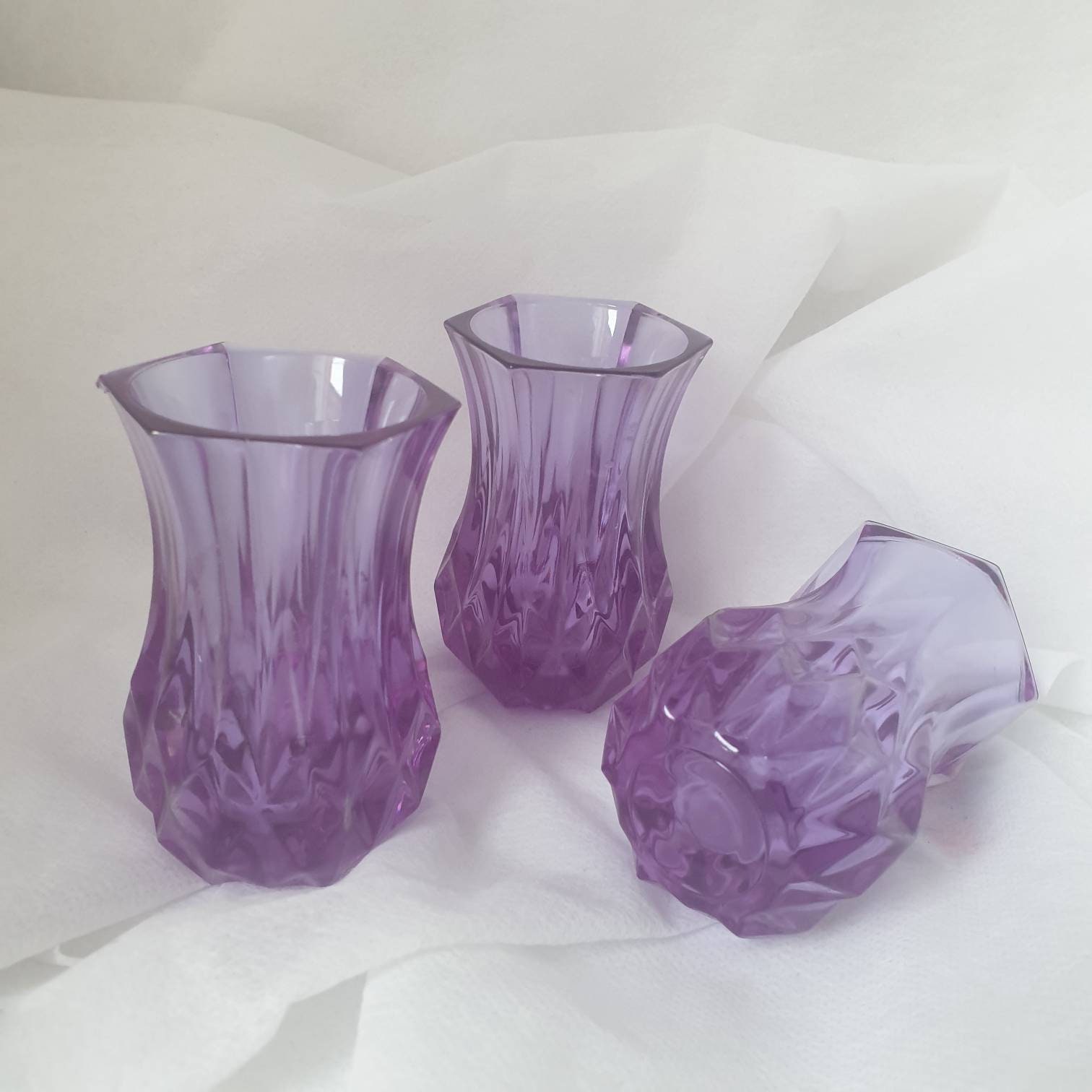 Vintage Amethyst Depression Glass vases 3 Small Purple Etsy