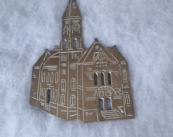 Vintage Church Shaped Brass Wall Hanging