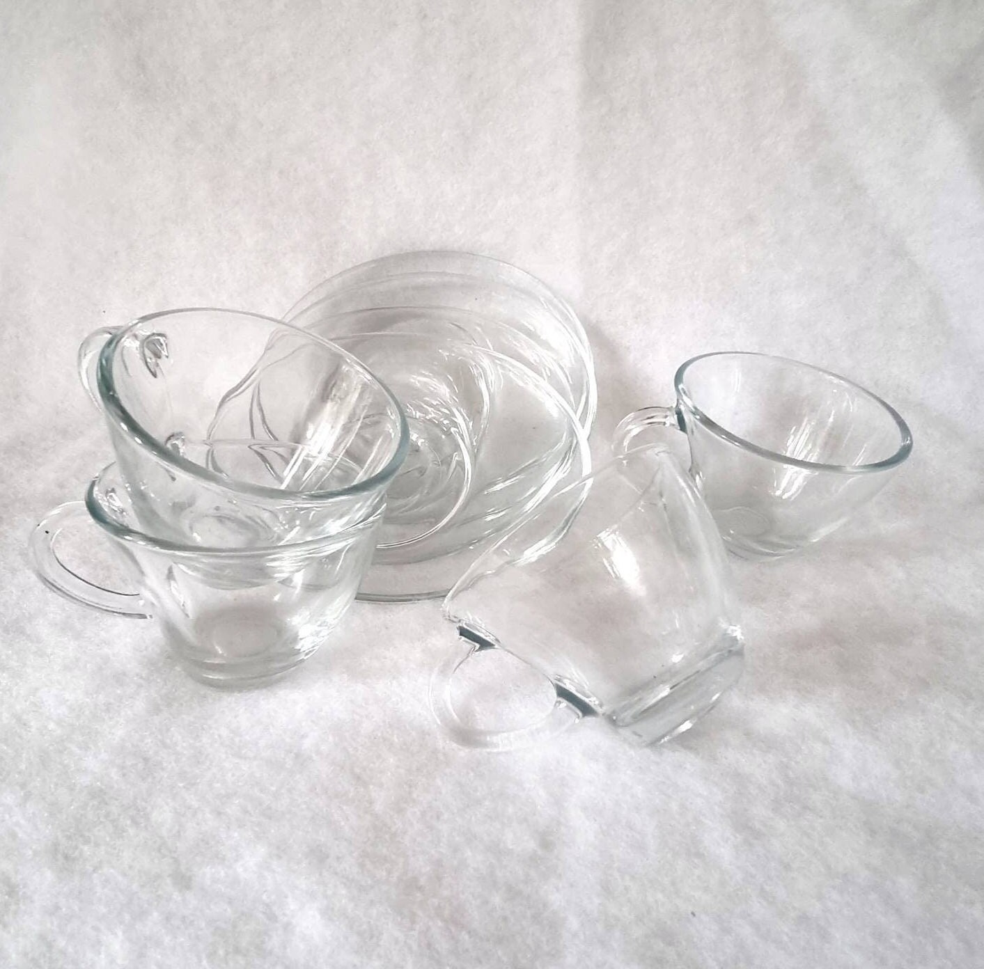 Vintage Clear Espresso Coffee Cup Set, Wavy Glass Espresso Cups & Saucers ,  Pasabahce Glass Espresso Cups and Saucers 