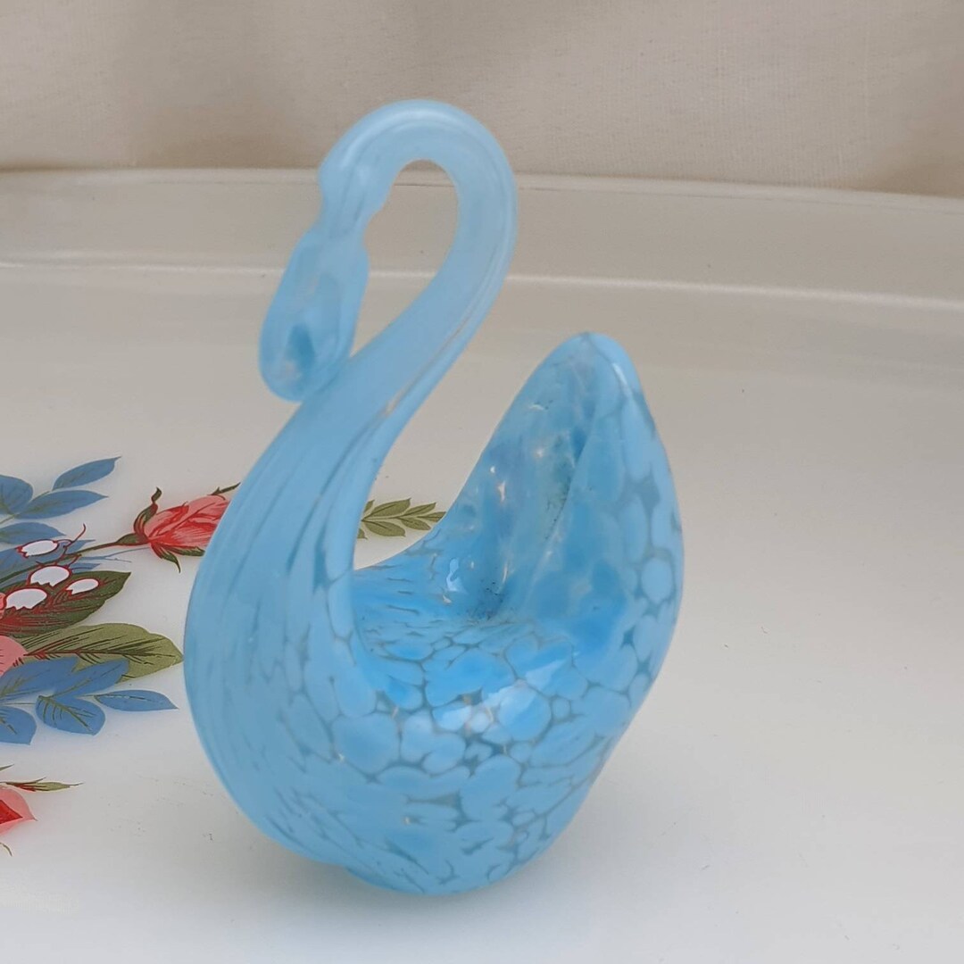 Vintage blue glass swan vintage glass swan vintage coloured glass