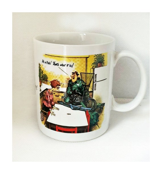 Vintage Fishing Mug ,papel Whimsical Fishing Coffee Mug, Funny Mug Size  Doesn't Matter Kimpton Papel 