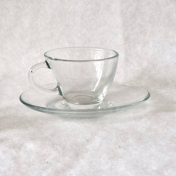 Vintage Clear Espresso Coffee Cup Set, Wavy Glass Espresso Cups & Saucers ,  Pasabahce Glass Espresso Cups and Saucers 