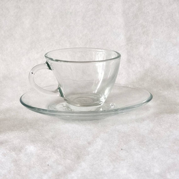 Vintage Clear Espresso Coffee Cup Set, Wavy Glass Espresso Cups