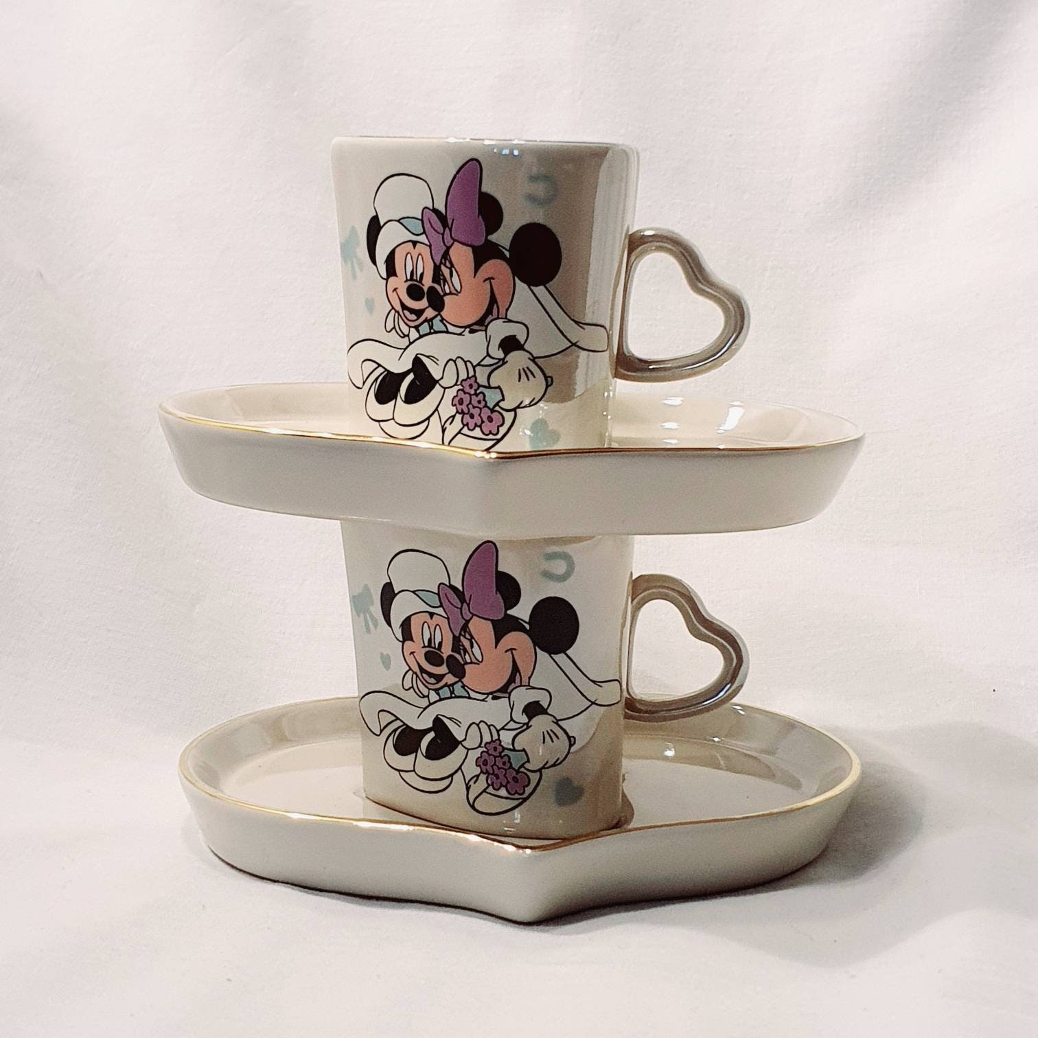 Vintage Disney Mickey e Minnie Cuore Forma Espresso Tazze e