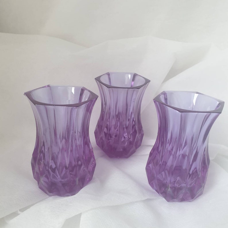 Vintage Amethyst Depression Glass vases 3 Small Purple Etsy