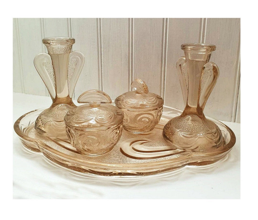 Amber Glass Vanity Set Art Deco Amber Glass Dressing Table Etsy