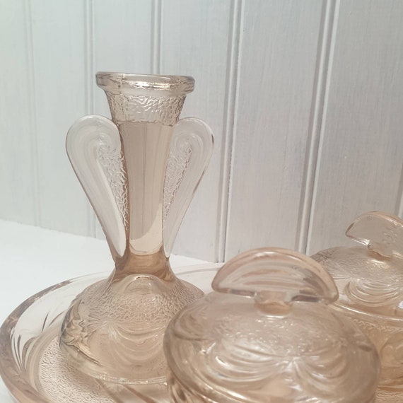 Amber Glass Vanity Set, Art Deco Amber Glass Dressing… Gem