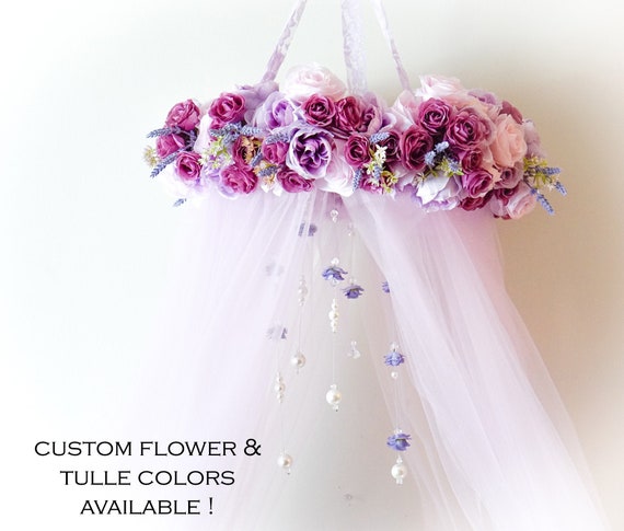 Hangs From Ceiling Round Canopy Backdrop Floral Crib Canopy Bed Crown Floral Mobile Teepee Baby Shower Gift Wedding Backdrop Purple