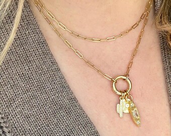 Cadena de clip de papel chapada en oro, collar con dije de cierre frontal, collar envolvente de capas, joyería delicada y llamativa