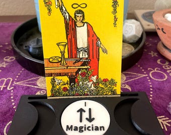 Triple Moon Tarot Card Holder with Token Slot | Altar Display Stand | Moon Phase Card Stand | Divination Tool