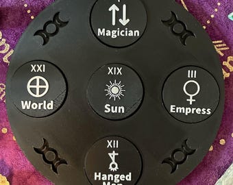 Tarot Token Spread Wheel | 5 Position Divination Board | Triple Moon Altar Board | Tarot Token Holder | Tarot Reading Tool