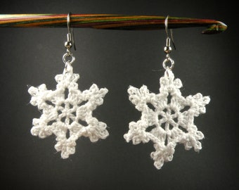 Christmas Earrings. 6-Point Snowflake Crochet Earrings. Dangle Earrings!