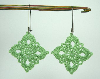 Boho Earrings. Lace Diamond Crochet Earrings. Chandelier Earrings!