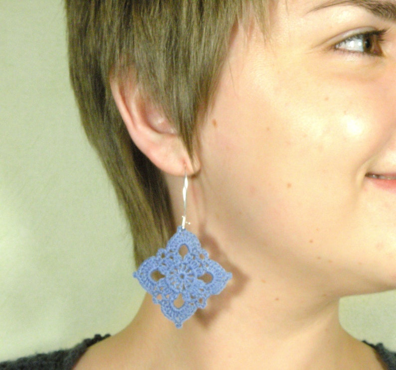 Boho Earrings. Lace Diamond Crochet Earrings. Chandelier Earrings zdjęcie 2