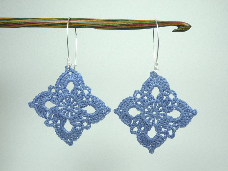 Boho Earrings. Lace Diamond Crochet Earrings. Chandelier Earrings zdjęcie 6