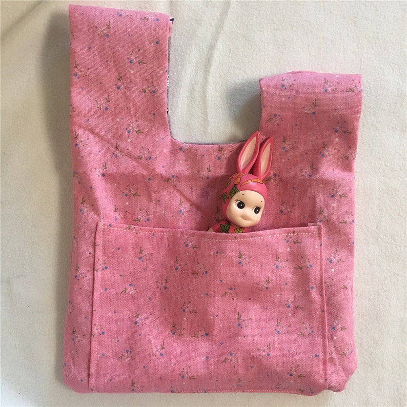 Cotton Twill Wrap Knot Wrist Bag Key Phone Wristlet Pouch Pink Gray Bear Head W21